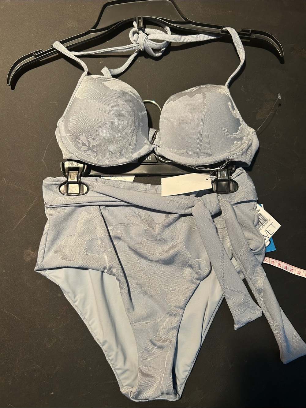 Wet Luxury Swimwear Soft Blue Two-Piece Bikini Set with High-Waist Tie
